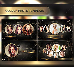 4个金边图像框架模板：Golden Photo Templates